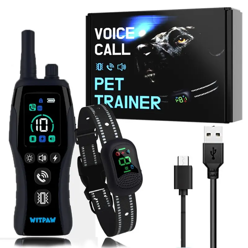 WITPAW 4900FT Long Range Pet Collar, Voice & Soft Alert Reminder, 4 Gentle Adjustable Modes, IP67 Waterproof Rechargeable, Reflective Strap Outdoor for Dogs 10-120 lbs, Rechargeable Collars, Black
