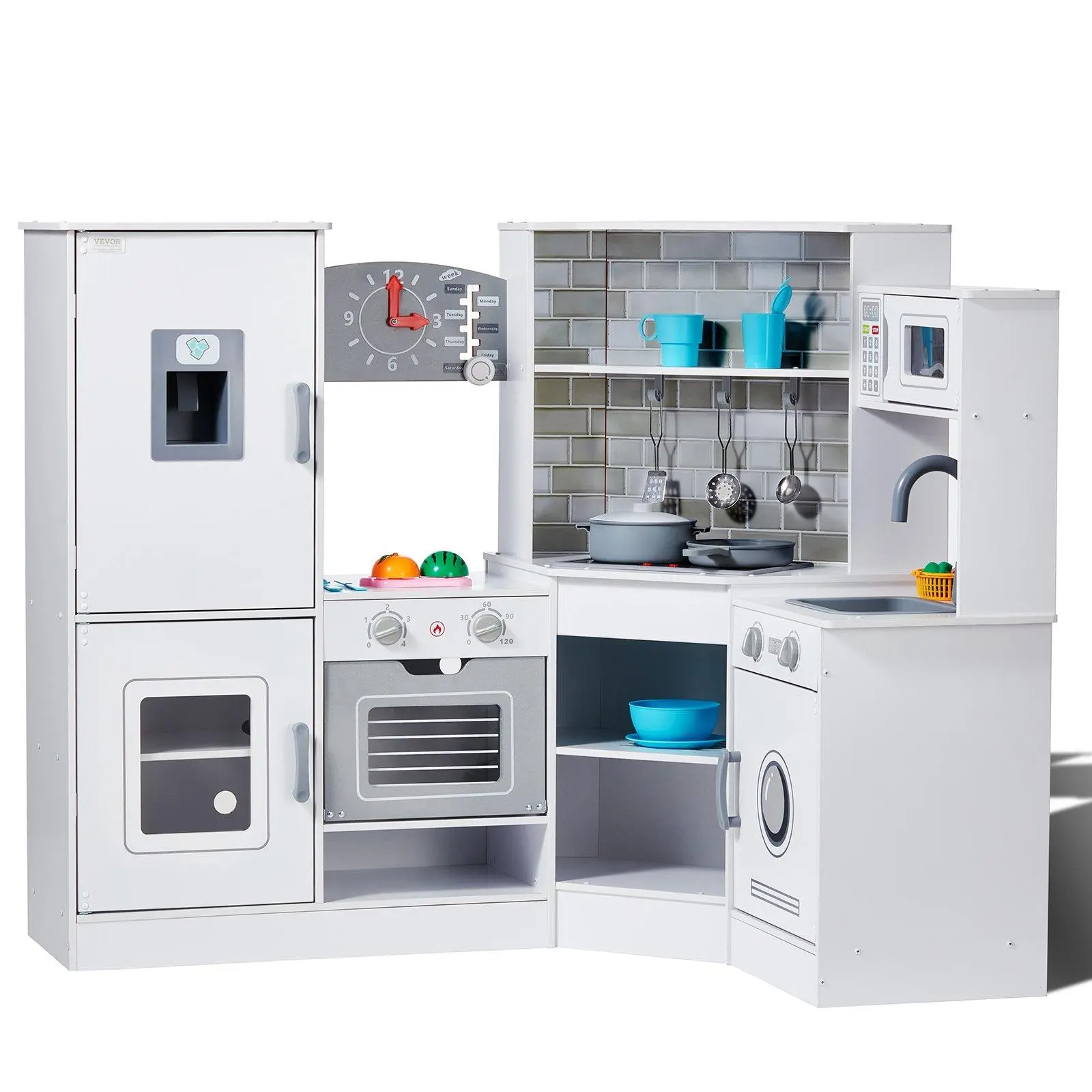 【Backtoschool】Christmas Gift! VEVOR Kitchen Playset Kids Pretend Cooking Play Toy 24 Piece Accessories White