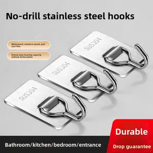 Thickened stainless steel hook, strong adhesive hook, no drilling required, traceless single hook, metal folding coat hook for kitchen and bathroom