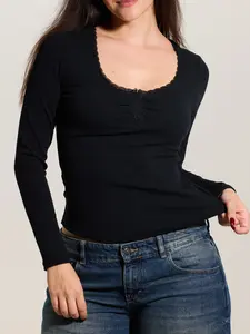Lace Trim Henley Long Sleeve