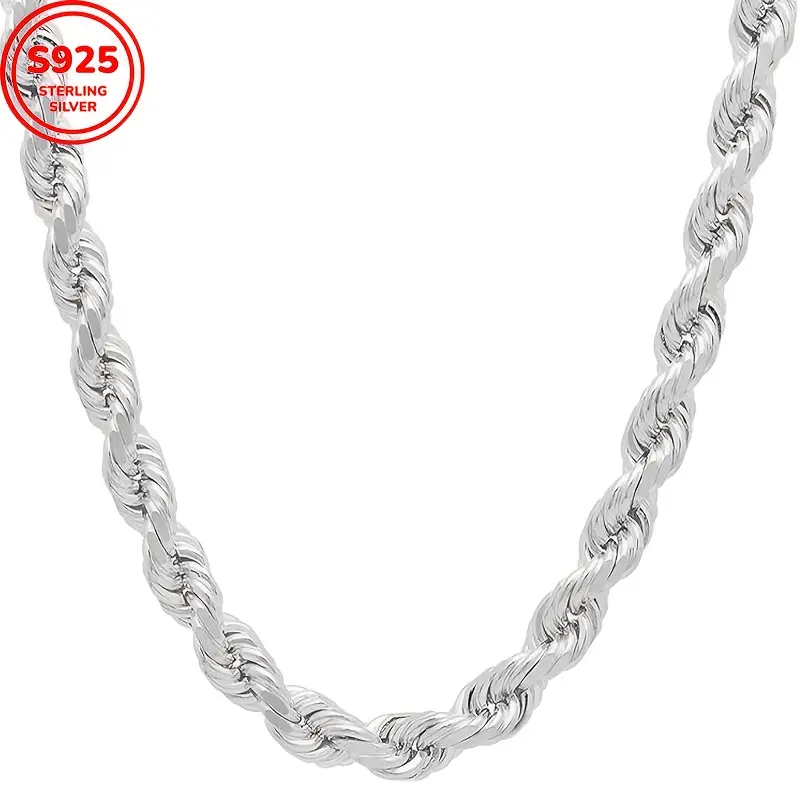 925 Silver Italian-Cut Twisted Rope Chain Necklace - Hip Hop Style, Suitable for Daily/Party Wear, Ideal for Birthday Gifts, Comes with Gift Box