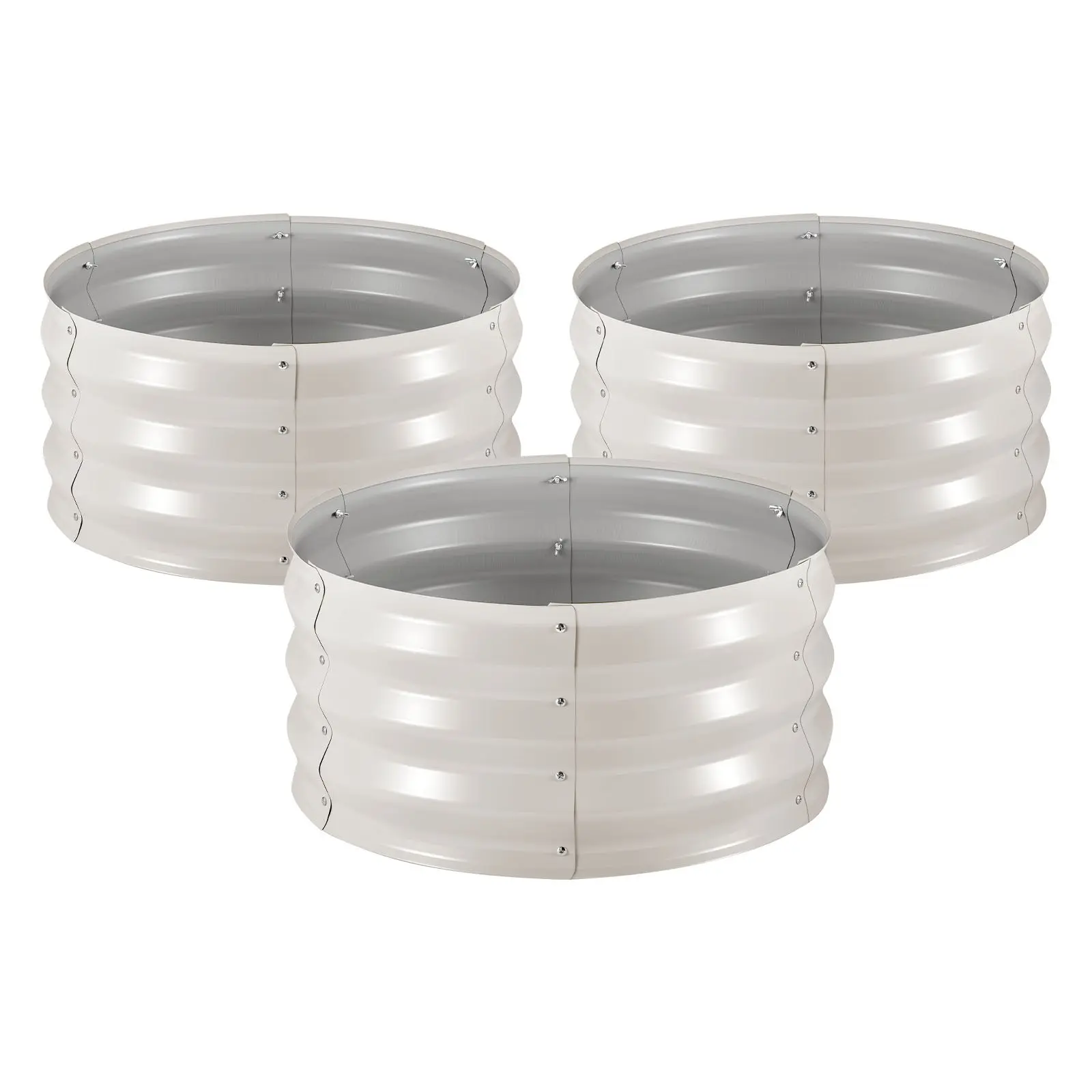 VEVOR 3-Piece Circular Galvanized Raised Garden Beds Kit, 2x2ft Size Bottomless Alu-Zinc Panels, Heavy Duty Metal Planter Boxes with Drainage, Beige Patio Set w/Gloves for Flowers Vegetables