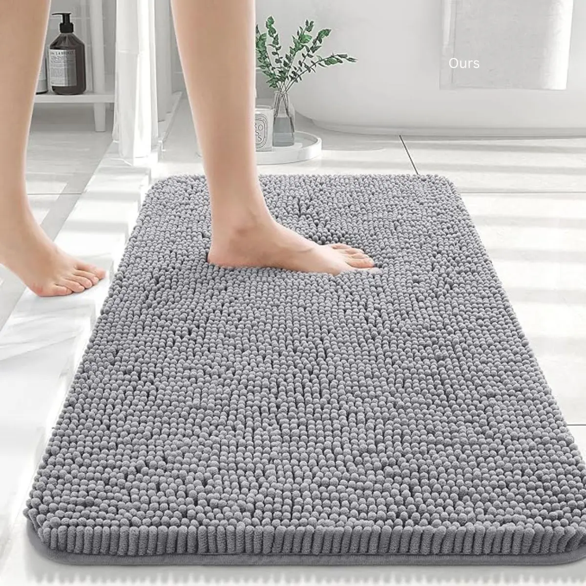 Rectangle Bathroom Rugs 30x20 in - Extra Soft Chenille Bath Mat for Shower, Traditional Style, Non-Slip Rubber Backing, Quick Dry Microfiber, Durable, Machine Washable (Grey, Black, Beige, Navy), Wrinkle Resistant, Guest Bathrooms, Absorbs Water Fast For