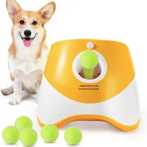Pet Supplies Interactive Training Ball Automatic Launcher, 3-Mode Adjustable, 10/20/30ft Distances, 3 x 2" Tennis Balls for Indoor Outdoor Dog Play