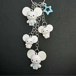 Tandemaus Maushold Keychain with Clip - Adorable White Mouse Design & Blue Star Charm - Fun Accessory for Keyholders pendant keychain