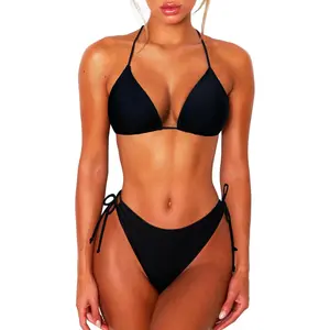 2 Piece Bikini Sets for Women Halter Triangle Bikini Tops Brazilian String Swimsuit Full Coverage Bottom Bathing Suit
