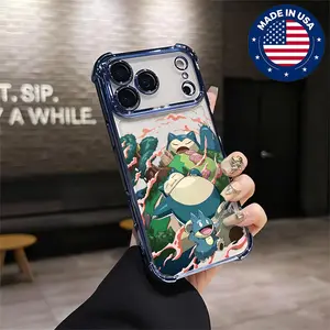 Snorlax & Munchlax Family Custom Aesthetic Pattern Silicone Cellphone Case, Protective TPU Drop-Shock Proof Anti-Scratch Cover for iPhone 12-16 Plus/Pro Max, Vintage Fashion Mobile Phone Accessories