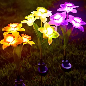 2pcs Solar LED Daffodil Flower Light Narcissus Lotus Lawn Landscape Outdoor Courtyard Garden Wedding Balcony Decor Solar Artificial Flower Fairy