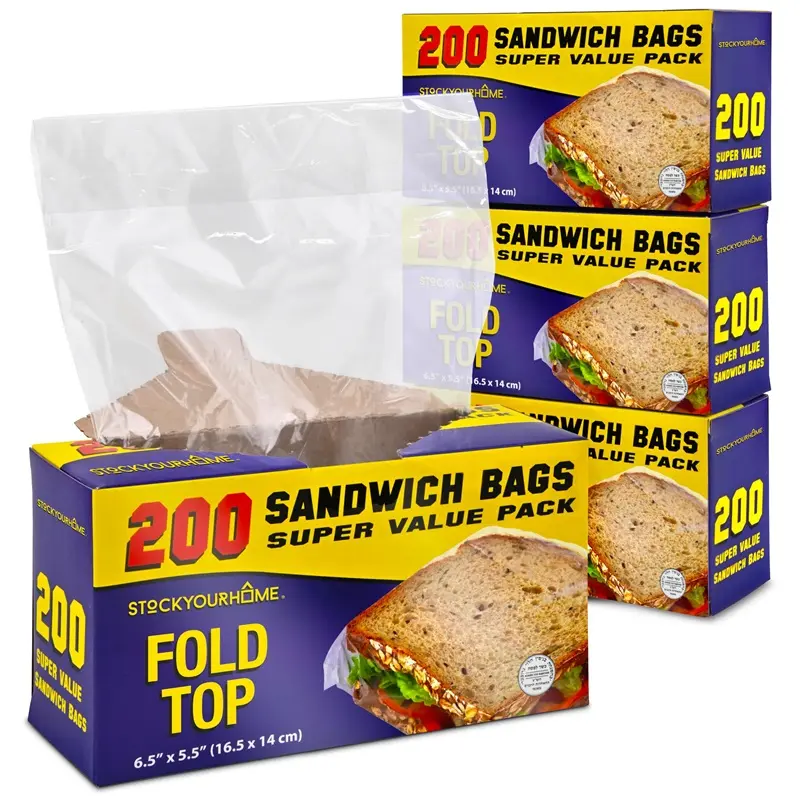 Clear Fold Top Sandwich Bags - 800 Count, Disposable Plastic Bags with Fold and Close Design for Every Day Use, Ideal for Chefs, Restaurants, or Caterers, Stock Your Home
