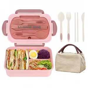 Back-to-school season! Multi-functional leak-proof lunchbox with cutlery and insulated bag - BPA-free, microwave safe, 3 compartments | Safety lock design, available in 4 colors - suitable for school, work, or outdoor dining.