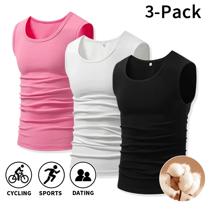 Men's Breathable Cotton Blend U-Neck Sleeveless Tank Tops (3-Pack/Single-Pack) - Menswear Athletic Basic, Slim Fitting Casual Layering Tops, Suitable for Sports, Loungewear (Order 1 Size Up for Looser Fit)