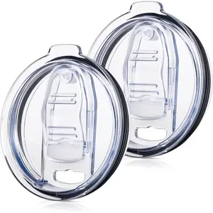 20oz Car Cup Replacement Lids, 2-Pack Leak-Proof Transparent Sliding Lid, Anti-Drip Splash, Fits Yeti Rambler & More Glass Cups