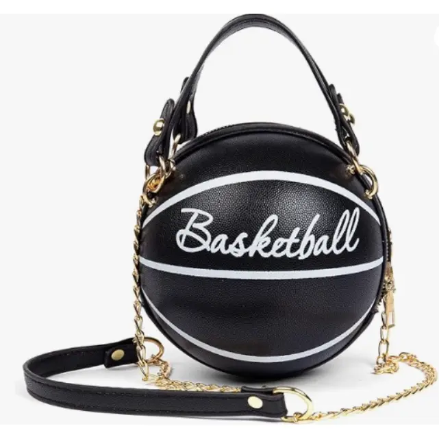Basketball Shape Round Pink Brown Black White Designed Shoulder Mini Round Crossbody Sachel Messenger Purse Handbag