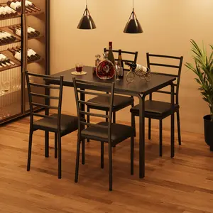 Modern 5-Piece Dining Table Set Seats 4, Rectangular Tempered Glass Top Dinner Table with Soft PU Upholstered Chairs, Stable Steel Frame Space-Saving Dining Furniture Ideal for Small Apartments Kitchen Dining Room