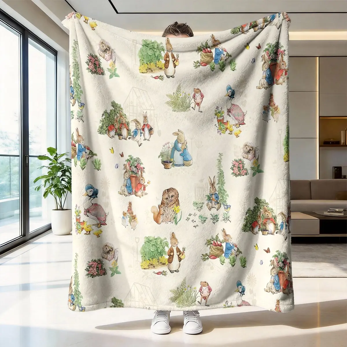 Peter Rabbit Farm Fairy Tale Blanket, High-Weight Flannel Fabric, Soft and Warm, Anti-Wrinkle, Easy Clean, Perfect Gift for Home Decor, Cartoon Pattern Decorative Blanket, Cartoon Print Blanket, Soft Warming Blanket