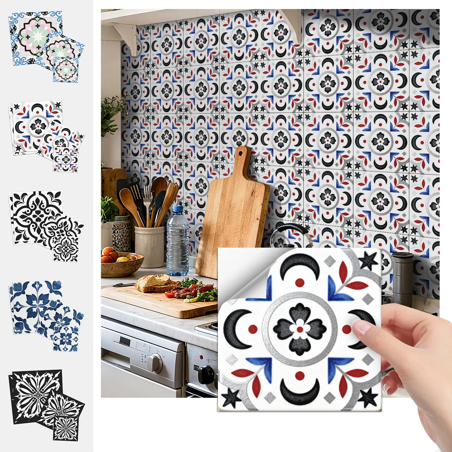 Moroccan Pattern Peel and Stick Tiles, Waterproof Oilproof Wall Decor, Easy Installation, Adds Style & Character to Your Space