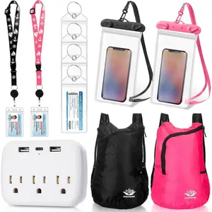 11 count Cruise Accessories Kit 4 Carnival Cruise Luggage Tag 2 Lanyard 1 Power Strip 2 Phone Pouch 2 Folding Schoolbag (Black,)