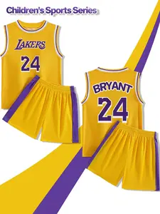 2-piece boys' basketball uniform set | Summer soft and comfortable sleeveless vest and shorts, with No. 24 BRYANT print, round neck, very suitable for training and outdoor activities, basketball accessories, outdoor, Sportswear Set
