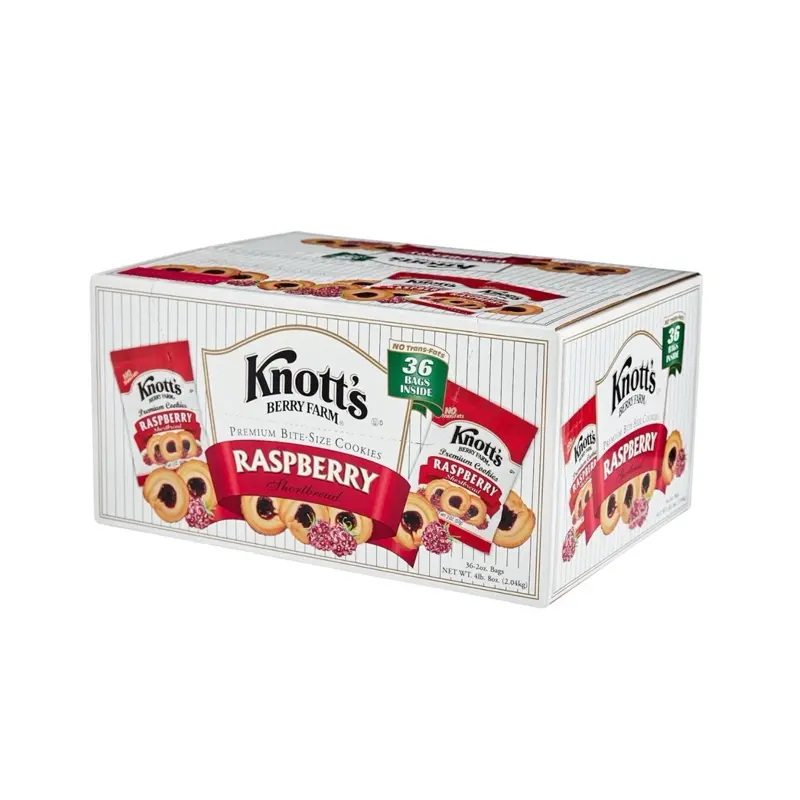 Knotts Berry Farm Raspberry Shortbread Cookies - 1 Box (36 Single Serve Bags) with Raspberry Mix, Room Temp Storage Compatible