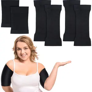 SATINIOR 2 Pairs Women Arm Shapers Plus Size Slimming Compression Sleeve Slim Upper Flabby Arm Wrap and 1 Pair Calf Compression Sleeves, Suitable for Circumference 7 to16 Inches
