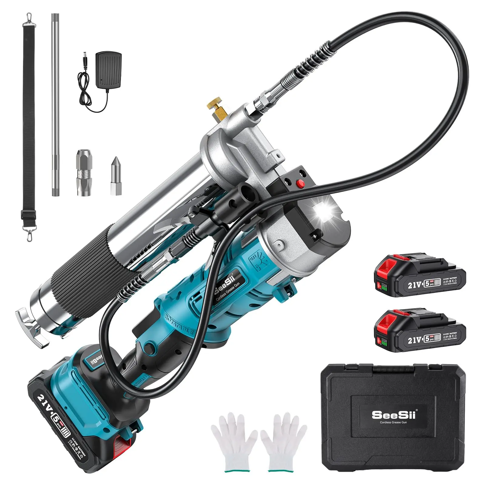 SEESII Cordless Grease Gun, Innovative 2-in-1 Easy-to-Use Electric Grease Gun, 5.3 oz/min 12,000 PSI High-Efficiency Battery Powered Grease Tool Kit, Grease Tool with 2*2.0Ah Batteries and Charger, B003 DealsForYouDays