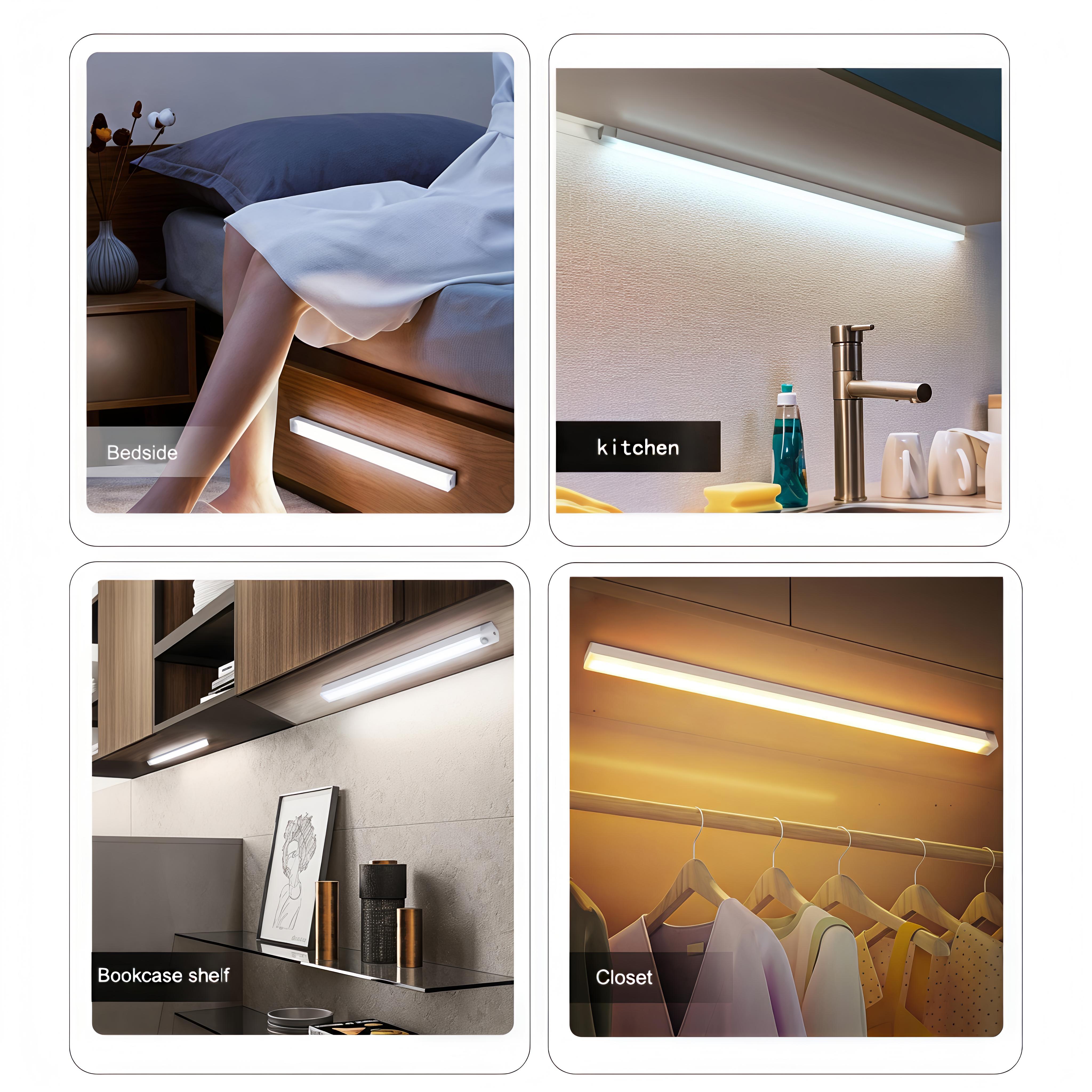 6 Pack Motion Sensor & Light Sensor LED Lights Indoor Magnetic Wireless Closet Lights Battery Powered 3 Modes Under Cabinet Lighting for Stairs Kitchen Bedroom 11.8in Cool White summerwins