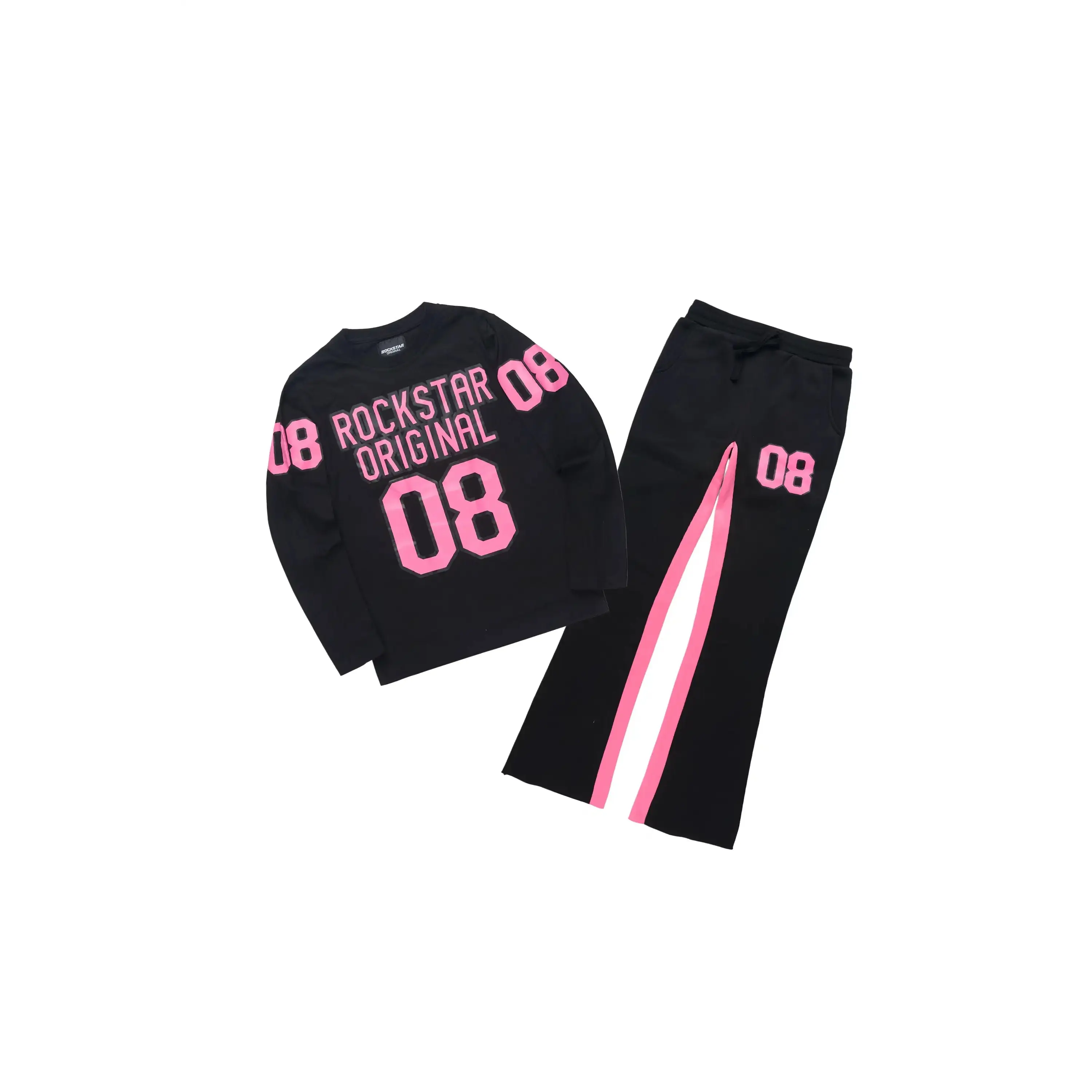 Girls Gaiea Black/Pink Long Sleeve Tee Stacked Track Set
