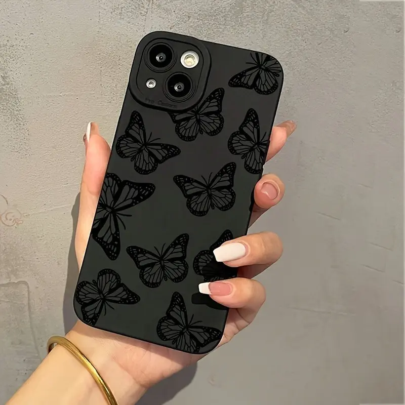 Butterflies Print Durable Premium TPU Silicone iPhone Casing - Straight Edge, Anti-Drop, Shockproof Protection Accessory for Various iPhones (17 Pro Max,16,16e,15,14 Pro,14 Plus,13,12 Mini,11,Air,X,XS,XR) - Handheld Gift