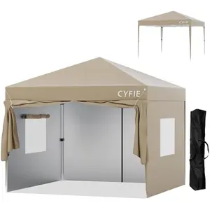 CYFIE Tarp Tent, 9.9 x 9.8 ft (3 x 3 m), Includes 4 Side Sheets, One-Touch Tarp, Height Adjustment, 3 Levels of Height Adjustment, One-Touch Tent, Sun Protection Coating, High Water Resistance