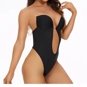 Women's Minimalist Style Lady Shapewear Bodysuit - Basic, Sexy Plunging V-Neck, Hollow Backless, Elegant Evening Wear Statement Piece Elegance Womenswear