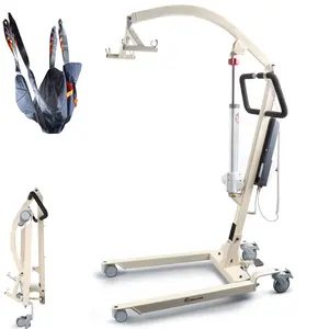 WHLICKS Electric Patient Lift with Full Body Sling – 400LBS Heavy Duty Transfer Chair for Elderly, Full-Range Open Base Slides Under Bed/Chair, Fast Folding Homecare Lift with Braked Casters