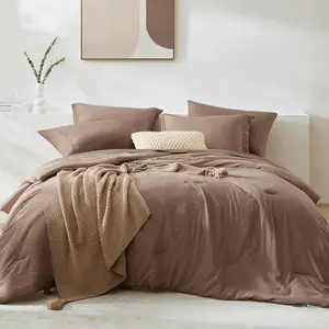 Full Size Comforter Sets, 7 Pieces Soft Brown Bed in a Bag with Fitted Sheet, Flat Sheet, 2 Pillow Shams, 2 Pillowcases, Warm Bedding Sets for All Season