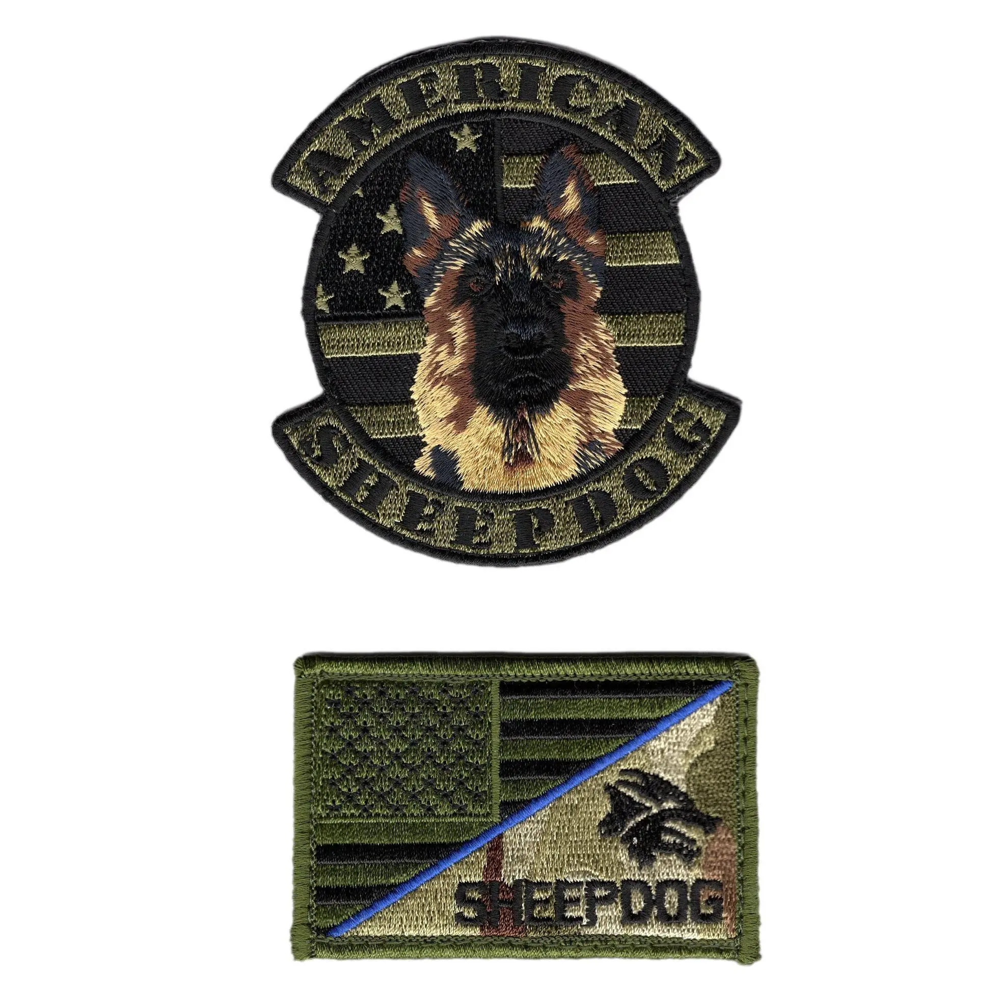 Camo American Sheepdog USA Flag Police K9 2 pcs Patch set [Hook Fastener Patch]