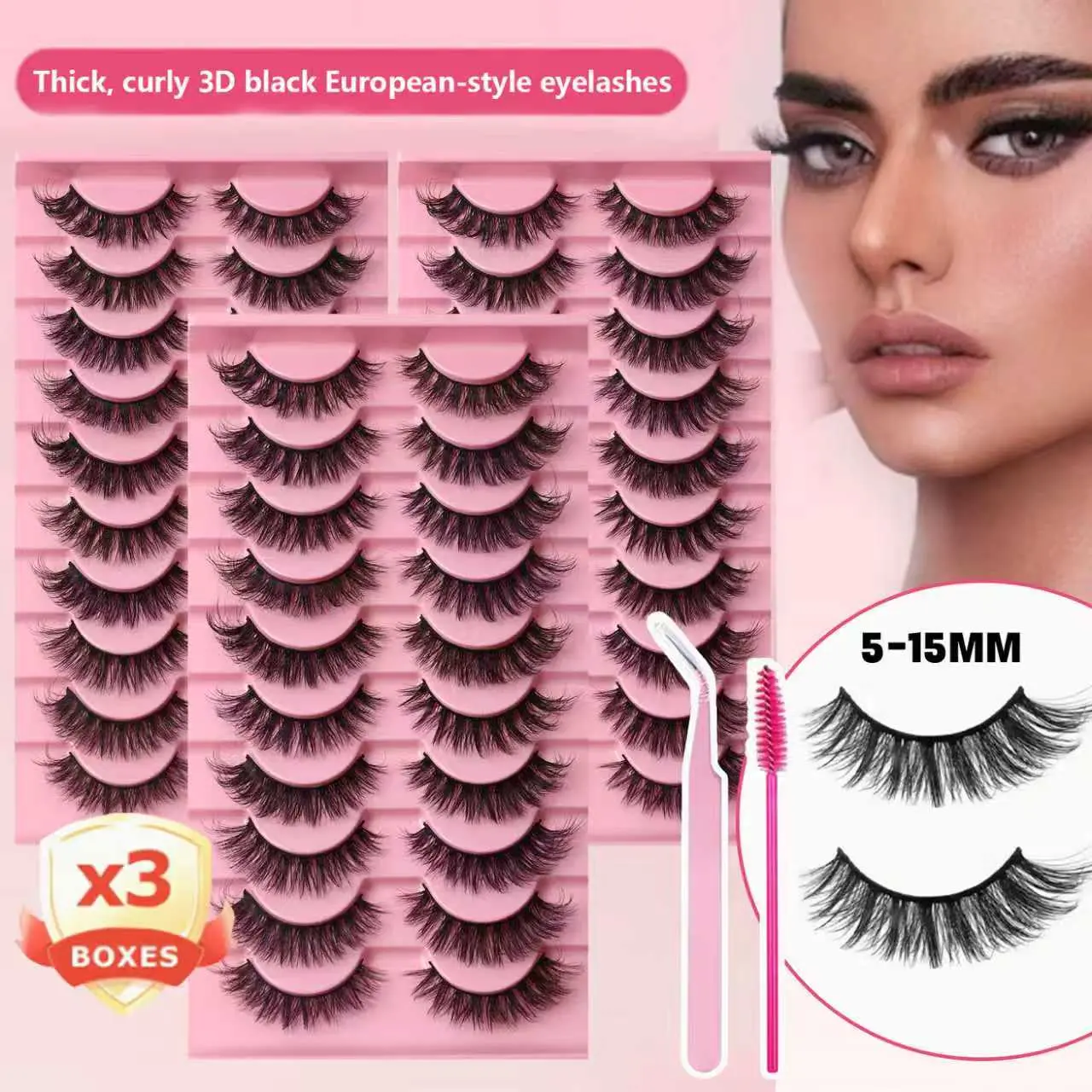 30 Pairs False Eyelashes, Dense Fluffy Wispy Crisscross Lashes for Dramatic Volume, 5-15mm Mixed Lengths, Reusable Thick Band Strip Lash Makeup Kit for Women with Brush & Tweezers, Glam Look, Reusable Strip, Lash Strips, Dramatic Lashes Cosmetic