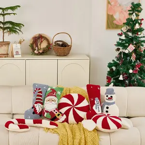 Christmas Cartoon Embroidered Plush Pillow with Insert, Unique Shape Decorative Cushion, Holiday Decoration Prop, 1 Piece