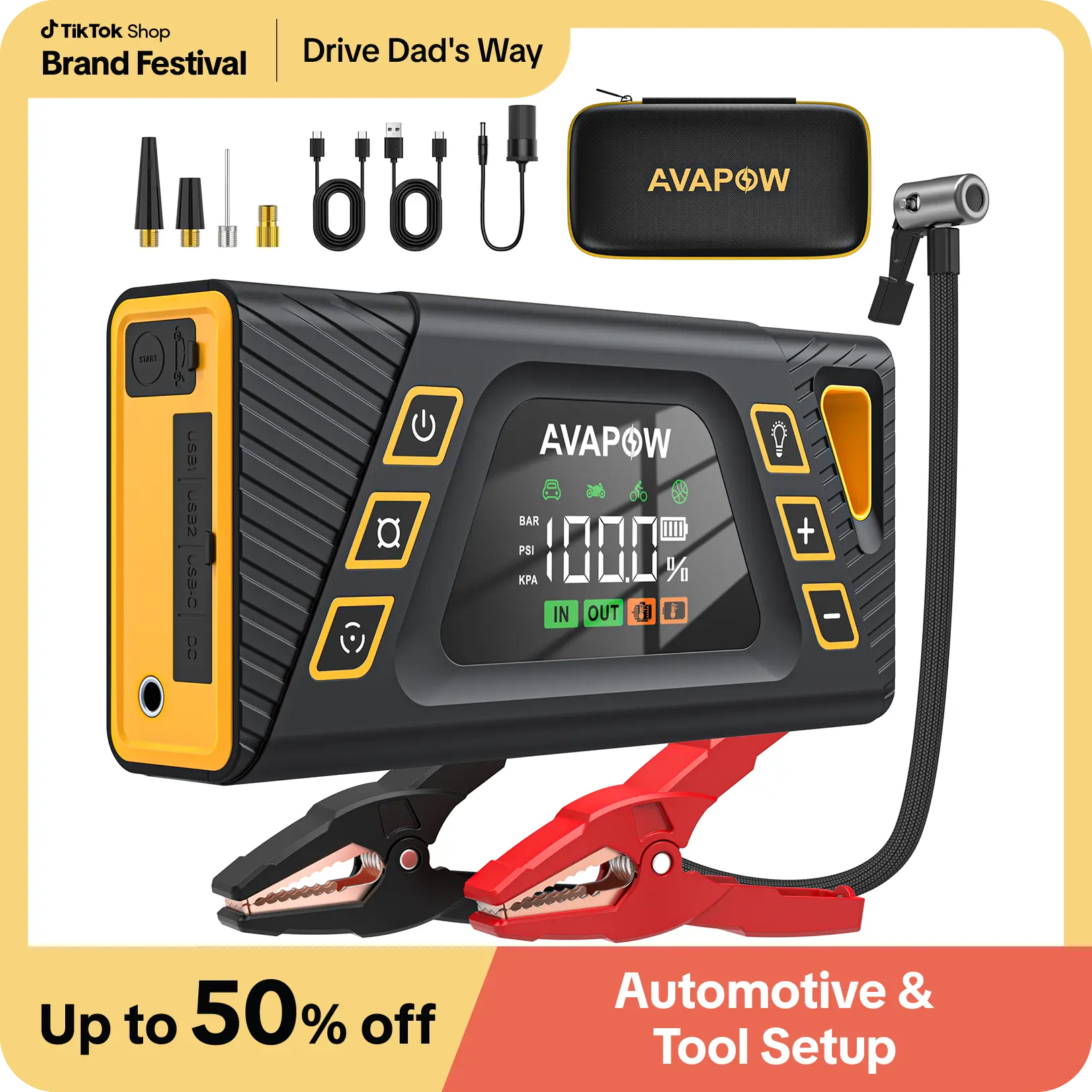 AVAPOW 150PSI 6000A Jump Starter with Air Compressor,Car Battery Jump Starter (for All Gas/10L Diesel),12V Jump Box with LCD Display,Lights,Mother‘s Day,Auto,dealsforyoudays