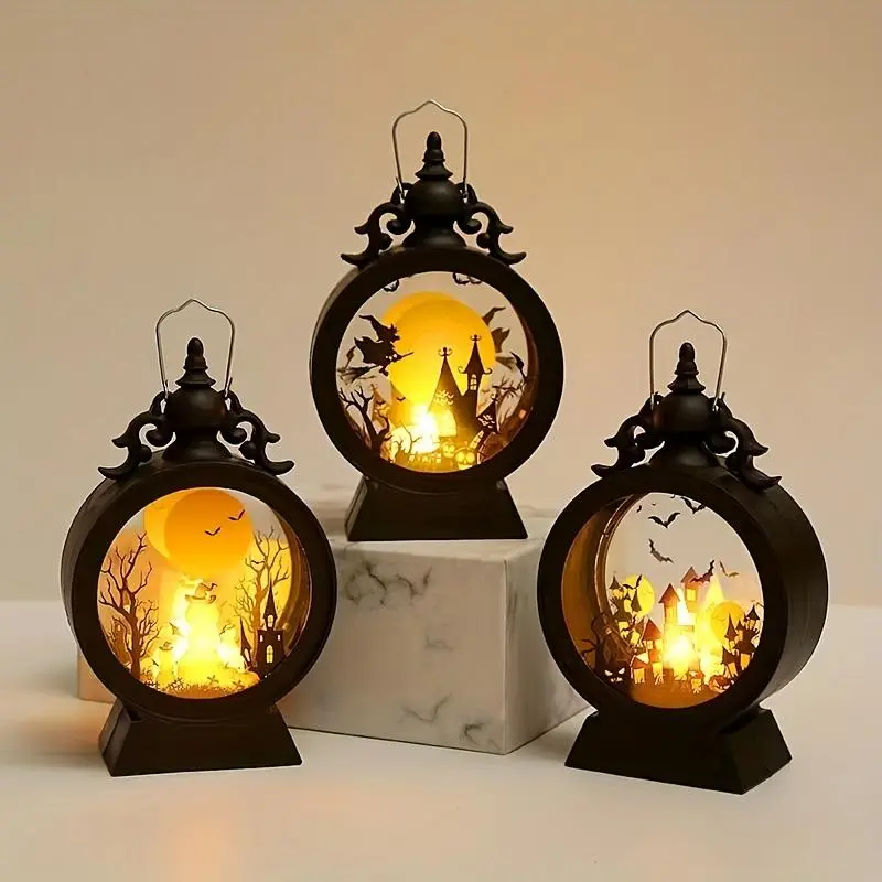 Halloween Themed Hanging Light, Vintage Lighted Lantern Shaped Hanging Light, Decorative Light for Home Party Festival, Decoration, Ornaments
