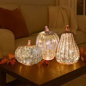 Rose Gold Glass Pumpkin Lantern With Timed LED Pumpkin Lantern