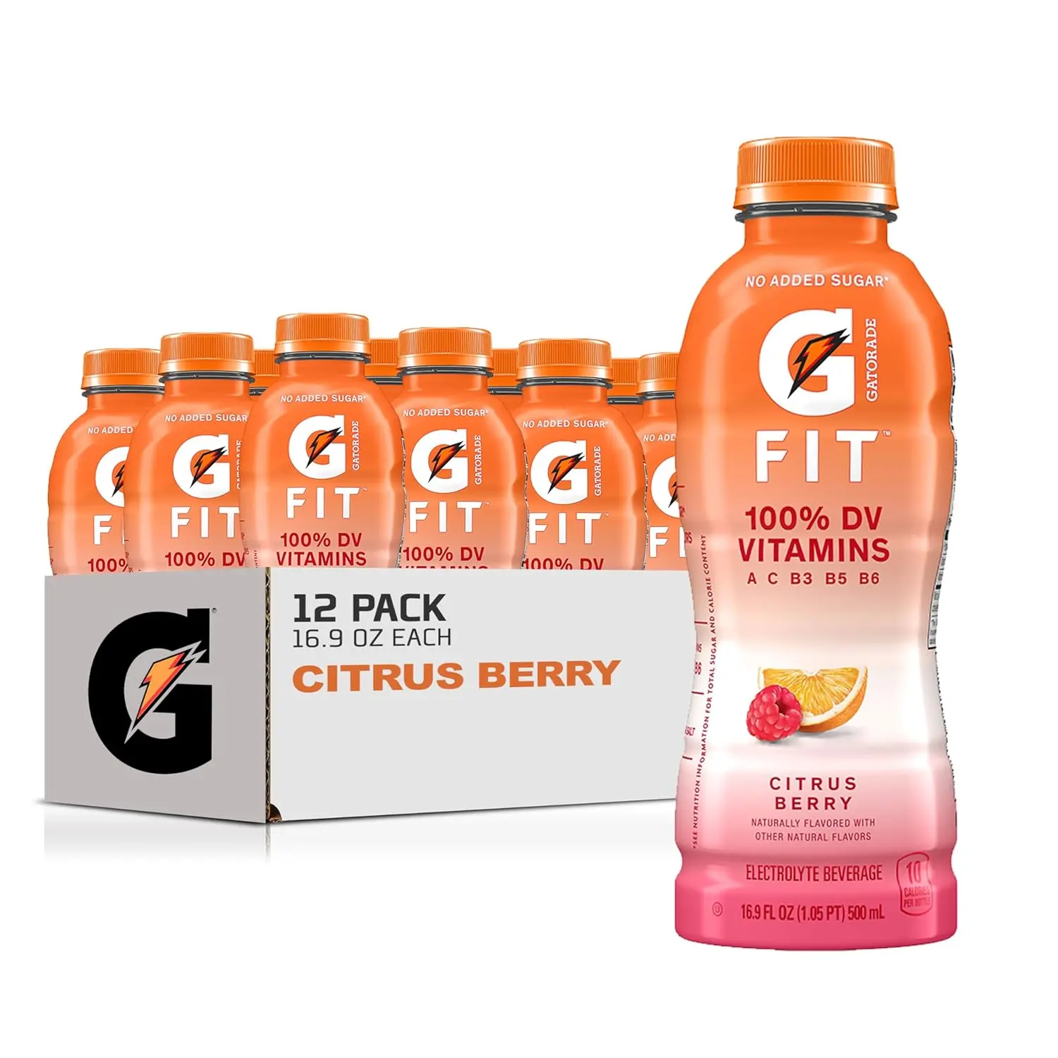 Gatorade Fit Electrolyte Beverage, Citrus Berry Flavor, 16.9 fl oz Bottles, 12-Pack, Real Hydration with Electrolytes for Active Lifestyles and Everyday Refreshment