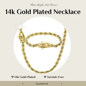 14K Real Gold-Plated Rope Chain Necklace, 6mm/8mm, 22"/24", Upgraded Shine, Faceted Cut, Tarnish-Free, Goldstone Jewelry for Men (Including Lewis Hamilton Style), 6mm Rope Chain for Daily Wear chainmail tiktokshopspringglowup,summervibes