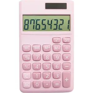 Small Digital Desktop Calculator, 8-Digit LCD Display, Battery & Solar Power, Standard Functions for Children's School, Adult Office, Family (8 Bit Pink)