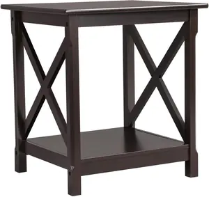 End Table with Storage Shelf in Classic X-Design, 2 Tier Strong Sofa Side Table for Living Room, 18" D x 20" W x 22" H Inches, Sturdy Pine Wood Legs, Dark Coffee