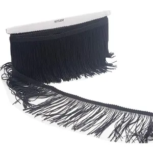 6.5 Yard 4 Inches Polyester Fringe Trim Lace Tassel Trimming for Latin Dress Stage Clothes Lamp Shade DIY Decoration Black