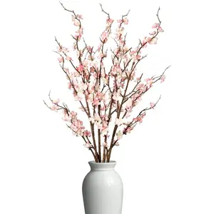 4Pcs Cherry Blossom Branches Artificial  for Spring Summer Indoor ,Faux Long Stem Artificial  for Wedding Home Office Bedroom Party Table Centerpieces Decor (Pink)