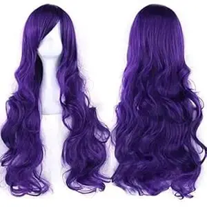 IMISSU 80cm Long Curly Natural Hair Cosplay Wig with Bangs Dark Purple Colorful Halloween Costume Party Wigs for Women