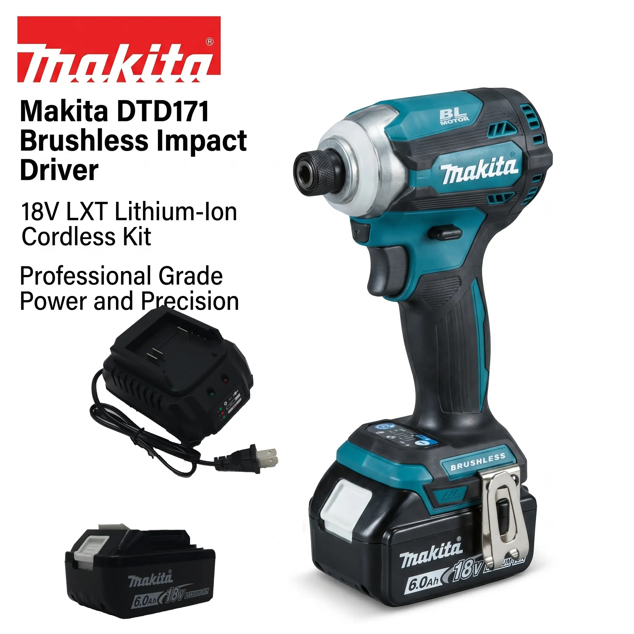 Makita DTD171 Brushless Motor Cordless Impact Wrench - High-Torque Heavy-Duty Hand Tool with Batteries, Cordless Freedom, Tools and Gadgets for Construction, Woodworking