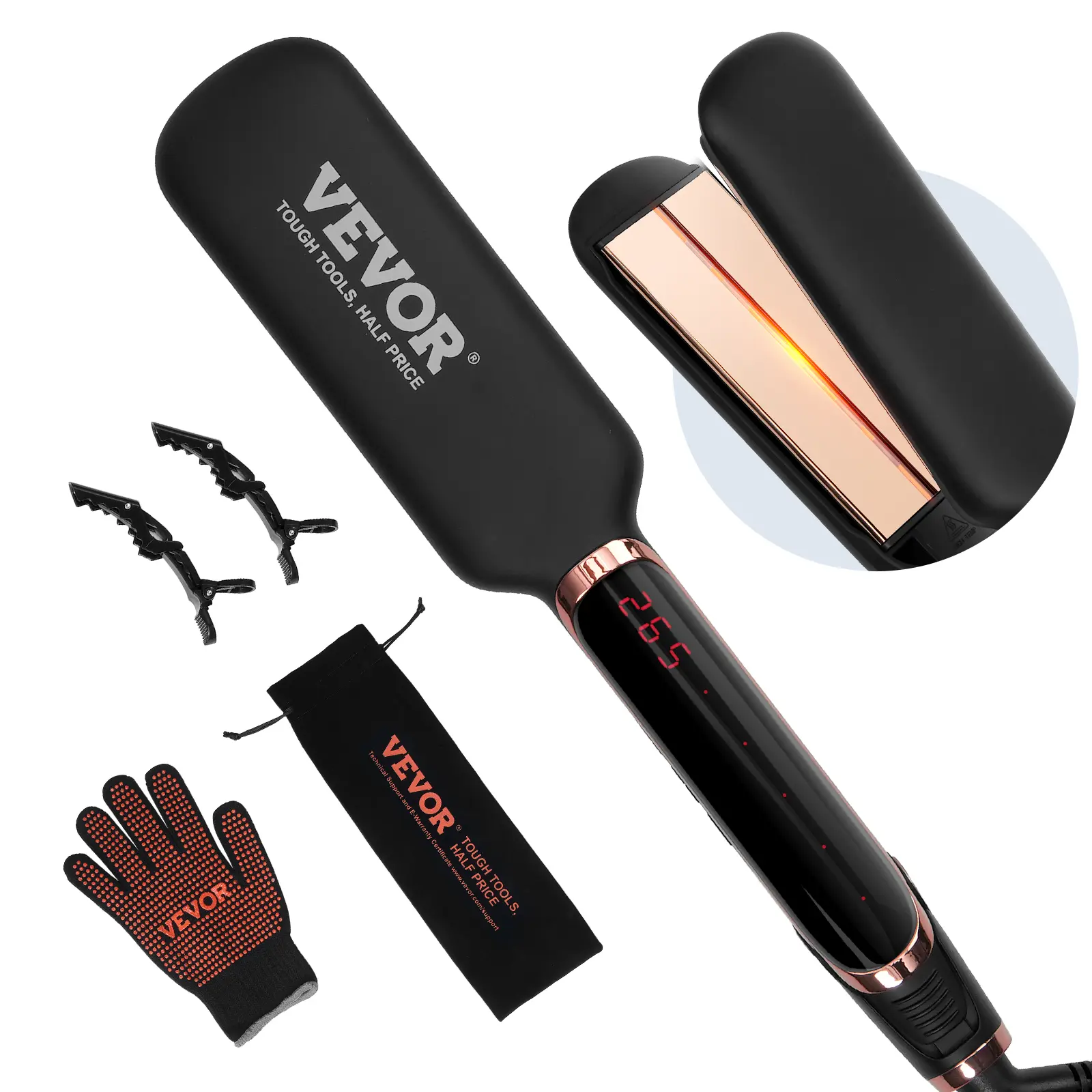 VEVOR Titanium Hair Straightener,  2-inch - Features Infrared, Negative Ions, Dual Voltage (110V/240V), LCD Screen & 11 Temperature Settings, Ideal for Salon, Home & Travel