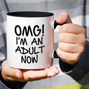 OMG!I'm an Adult Now Funny Sarcastic Graduation Mug - 11oz Ceramic Coffee Cup with Bold Black Lettering, Dishwasher Safe, Reusable Gift for Graduation, Birthday, or Adult Milestone Celebrations, Graduation Gift Mug| Contrasting Color Mug| Dishwasher Safe