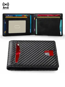Rfid Airtag Wallets Carbon Fiber Credit Card Holder Bifold Leather Money Bag Id Bank Cardholder Slim Air Tag Wallet for Men  Minimalist Wallets Purse for AirTag Tracker Money Bag Clips Male Gifts