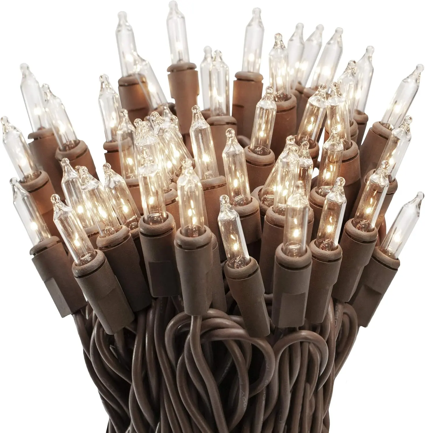 100 Clear Mini Christmas String Lights on Brown Wire Cord, UL Approved for Indoor/Outdoor Use, 18 Foot of Lighted Length, 20 Foot of Total Length (Pack of 2)